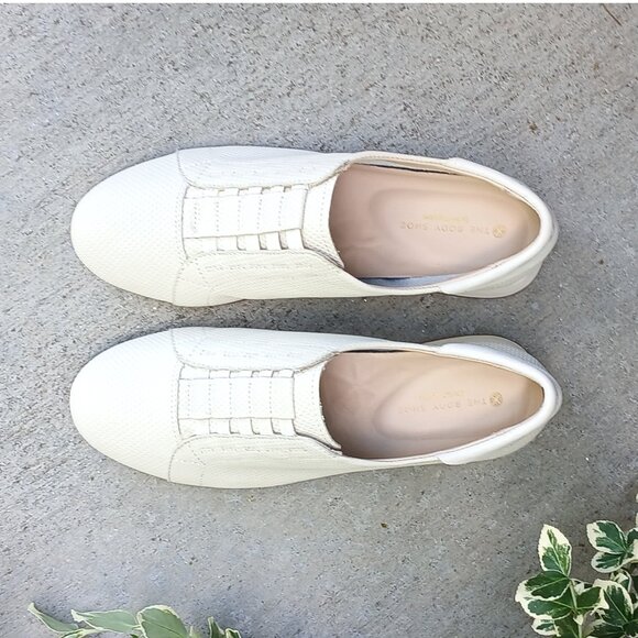 Hush Puppies The Body Shoe Beige Embossed Leather Wedge Slip On Oxfords Sneakers - Picture 2 of 9